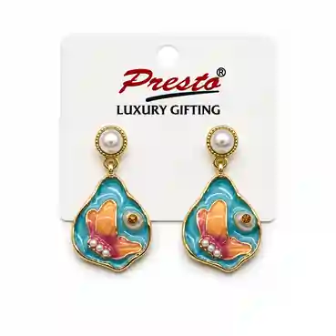 Butterfly Enamel Pearl Gold-Tone Drop Earrings